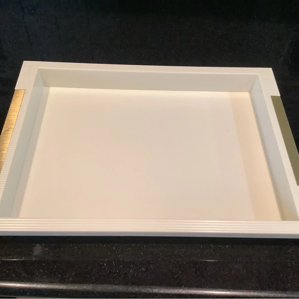 Vintage Estee Lauder Vanity Tray Cream with Brass Handle Accents EUC